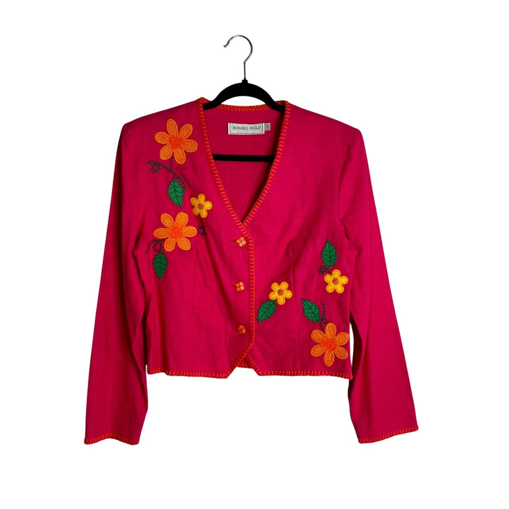 Howard Wolf Vintage Floral Blazer Crop Jacket Bright Pink 90s Whimsical Artsy